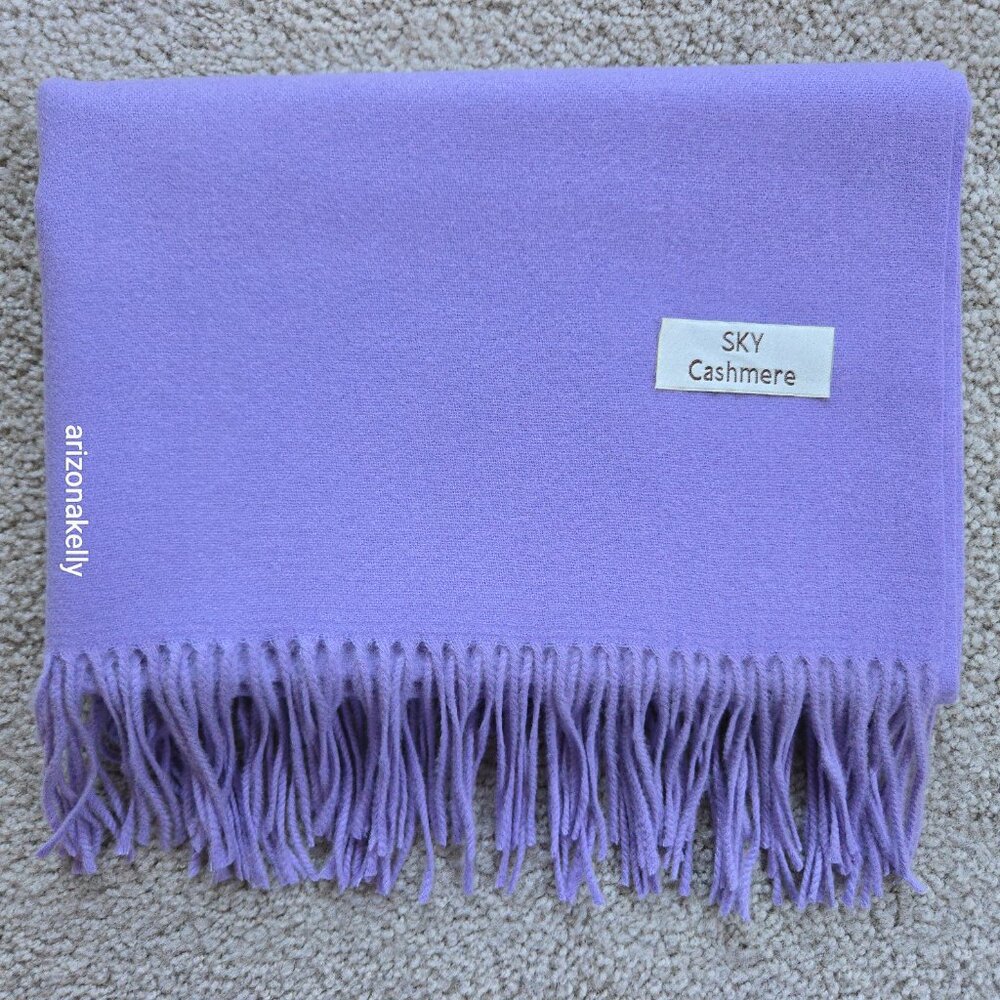 Sky Cashmere Lavender Fringed Scarf - Picture 9 of 13